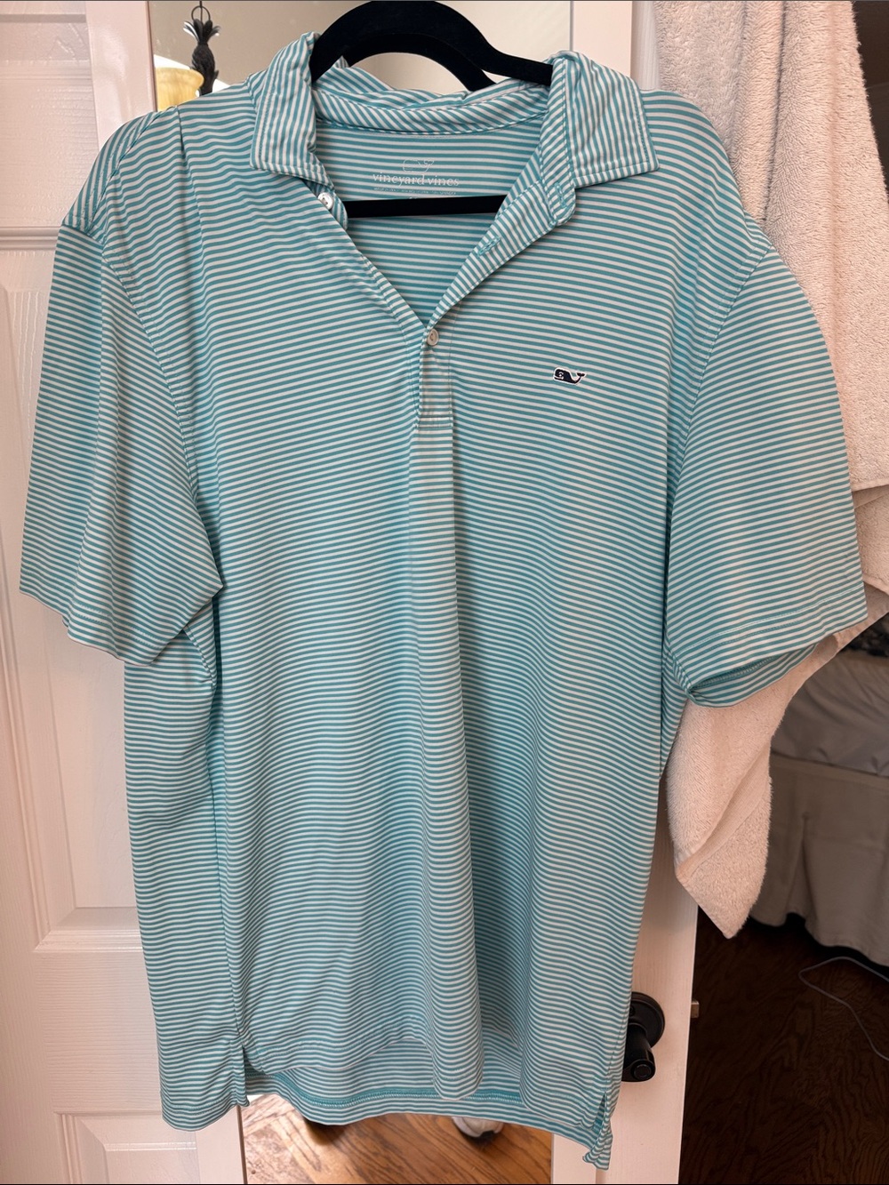 Vineyard Vines Men's Aqua and White Thin-Stripe Polo